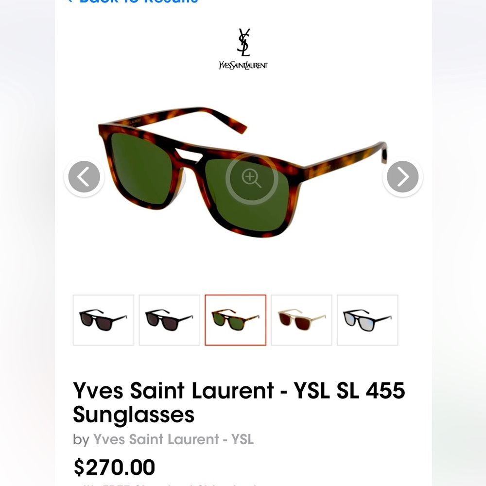 Yves Saint Laurent-YSL  Tortoise Color, Lens Color Green MOD# 455 002